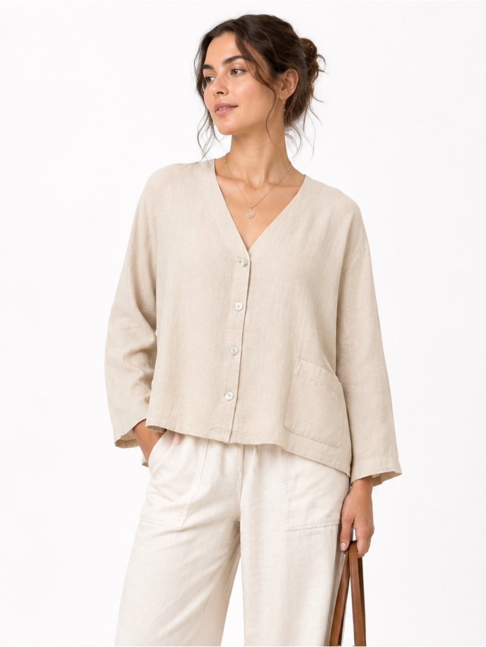 Bryn Walker 100% Linen Lightweight Jacket - Natural Sand
